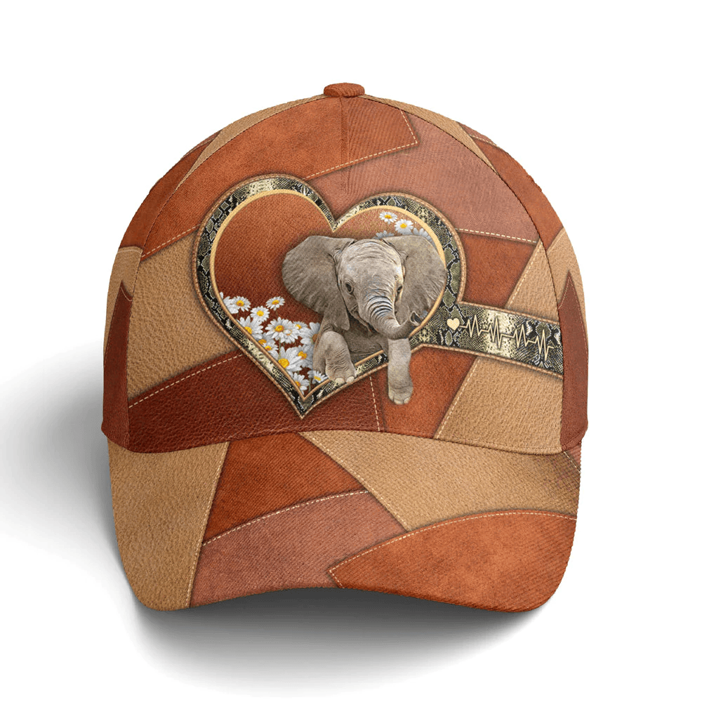 Adeenyc Leather Style Floral Elephant Baseball Cap Trucker Hats Custom Hats Gifts For Men & Women