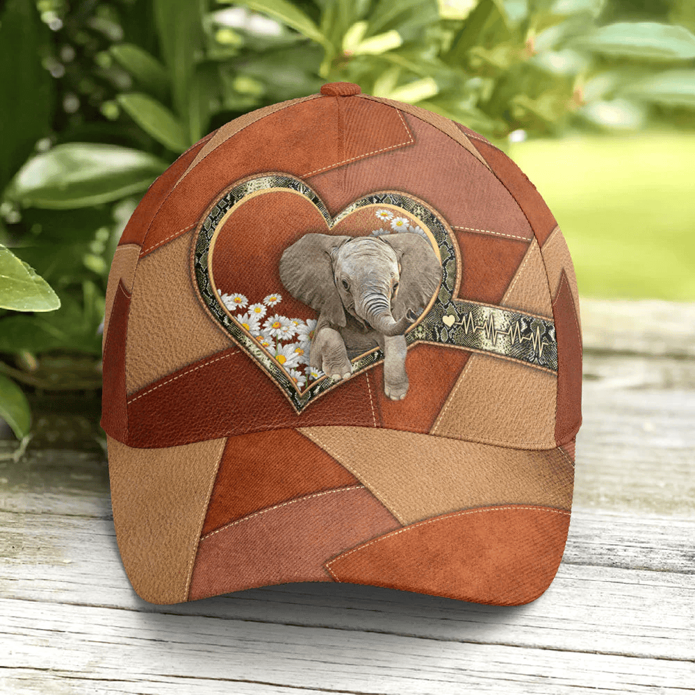 Adeenyc Leather Style Floral Elephant Baseball Cap Trucker Hats Custom Hats Gifts For Men & Women