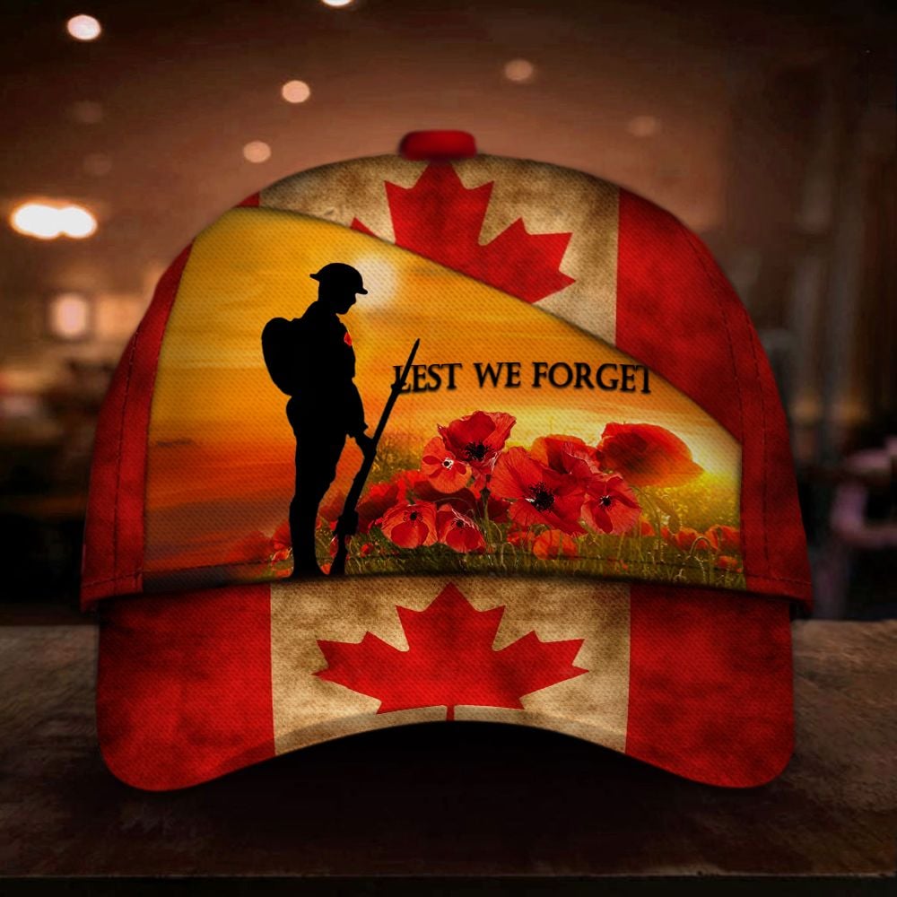 Adeenyc Lest We Forget Canada Flag Cap Patriotic Vintage Memorial Day Honor Veteran Canadians Trucker Hats Custom Hats Gifts For Men & Women
