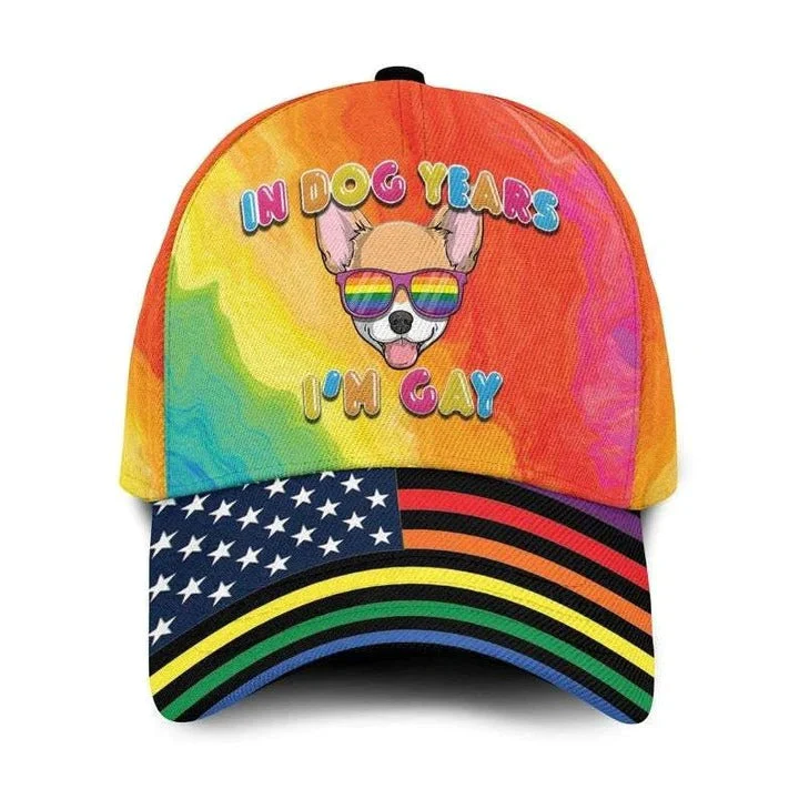 Adeenyc LGBT All Over Printing 3D Baseball Cap Hat In Dog Years I'm Gay, Pride Accessories Trucker Hats Custom Hats Gifts For Men & Women