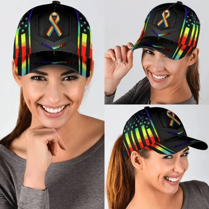 Adeenyc LGBT Cap, Bright Colored Ribbon Awareness LGBTQ Printing 3D Baseball Cap Hat Trucker Hats Custom Hats Gifts For Men & Women