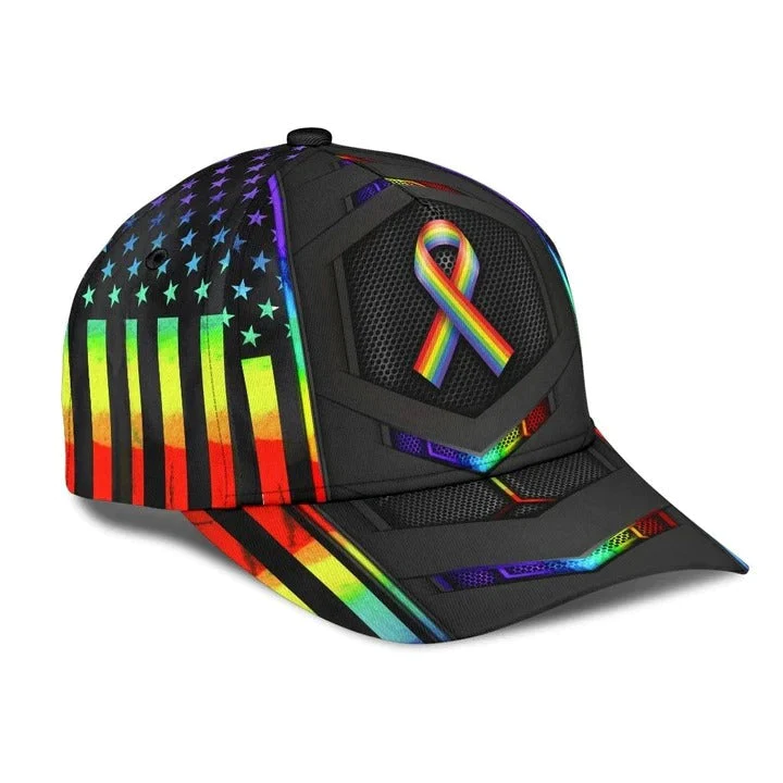 Adeenyc LGBT Cap, Bright Colored Ribbon Awareness LGBTQ Printing 3D Baseball Cap Hat Trucker Hats Custom Hats Gifts For Men & Women