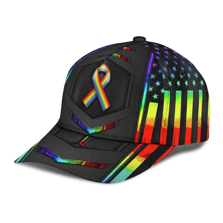 Adeenyc LGBT Cap, Bright Colored Ribbon Awareness LGBTQ Printing 3D Baseball Cap Hat Trucker Hats Custom Hats Gifts For Men & Women