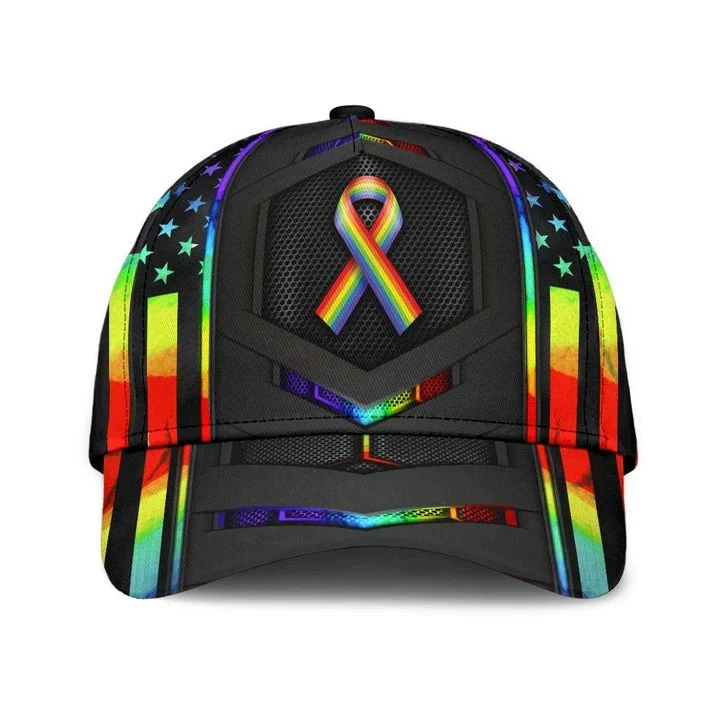 Adeenyc LGBT Cap, Bright Colored Ribbon Awareness LGBTQ Printing 3D Baseball Cap Hat Trucker Hats Custom Hats Gifts For Men & Women