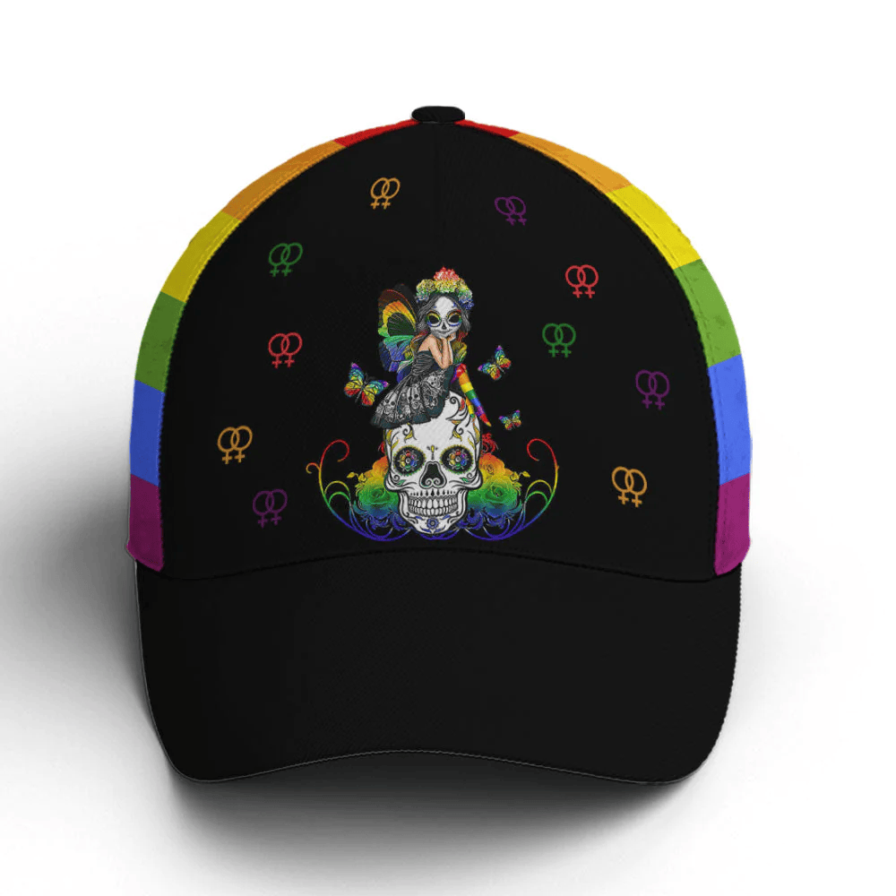 Adeenyc LGBT Girl And Sugar Skull Rainbow Baseball Cap Trucker Hats Custom Hats Gifts For Men & Women