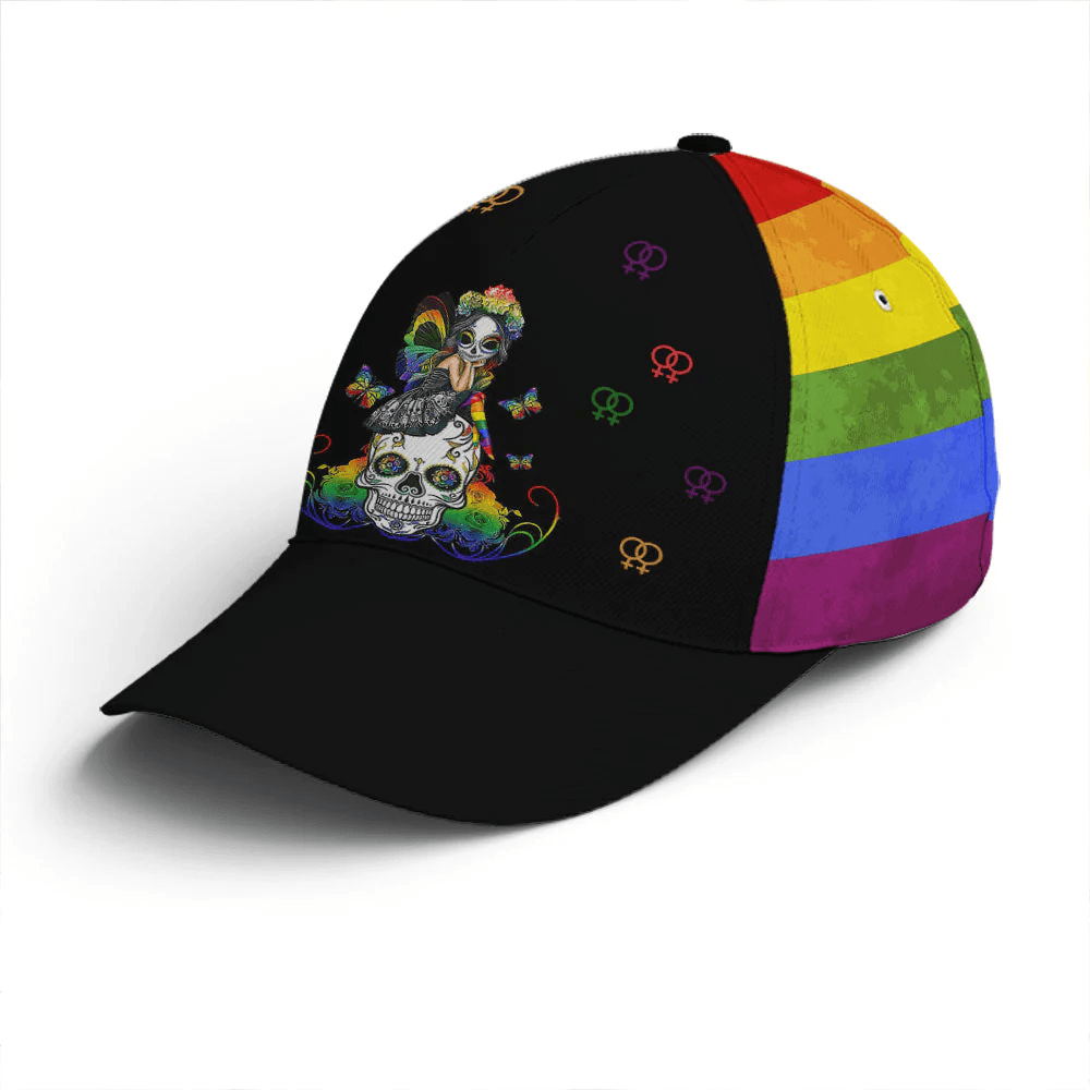 Adeenyc LGBT Girl And Sugar Skull Rainbow Baseball Cap Trucker Hats Custom Hats Gifts For Men & Women