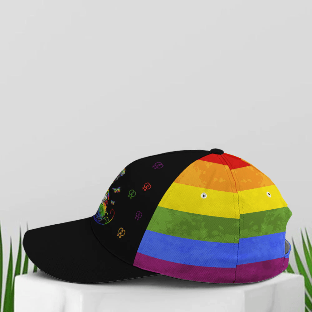 Adeenyc LGBT Girl And Sugar Skull Rainbow Baseball Cap Trucker Hats Custom Hats Gifts For Men & Women