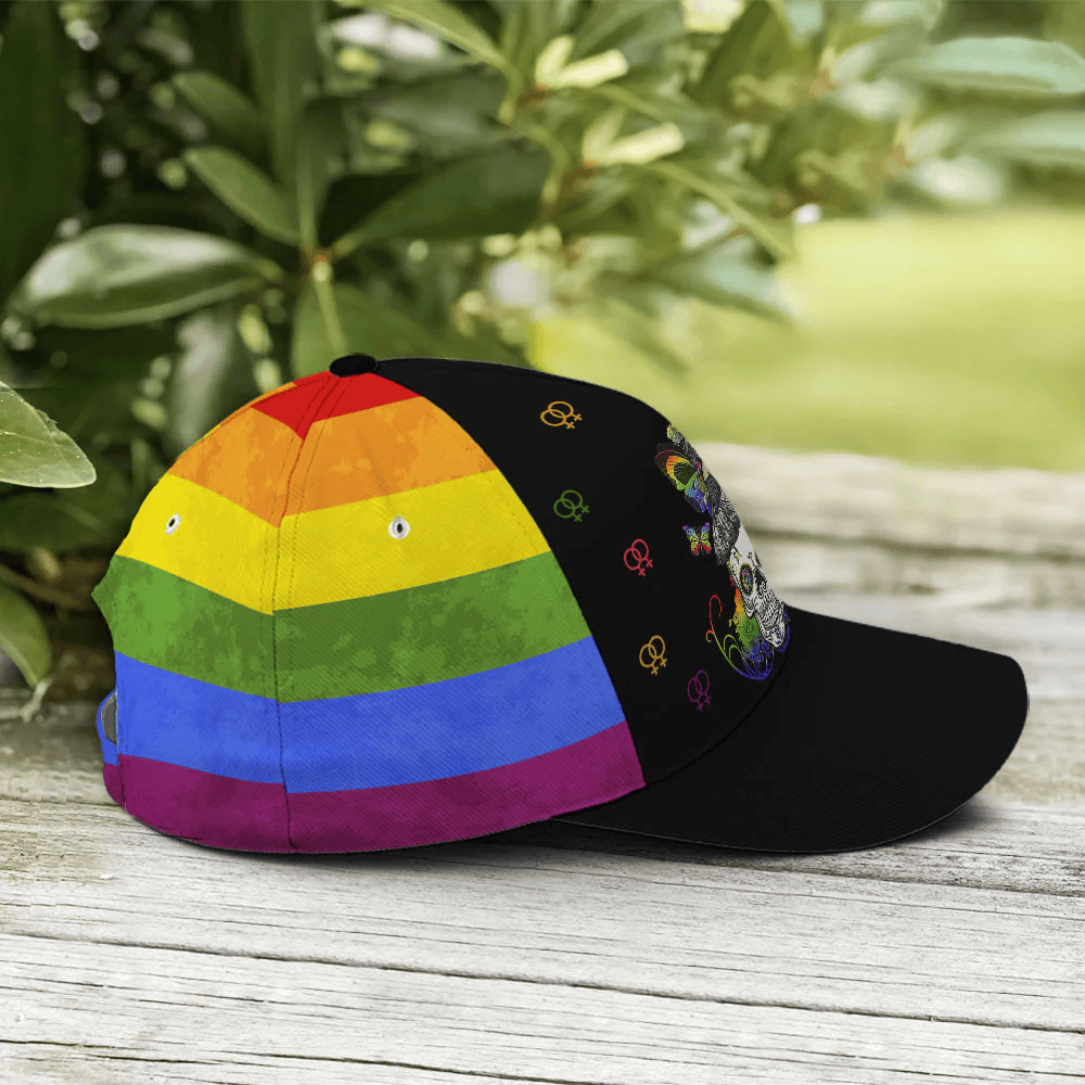 Adeenyc LGBT Girl And Sugar Skull Rainbow Baseball Cap Trucker Hats Custom Hats Gifts For Men & Women