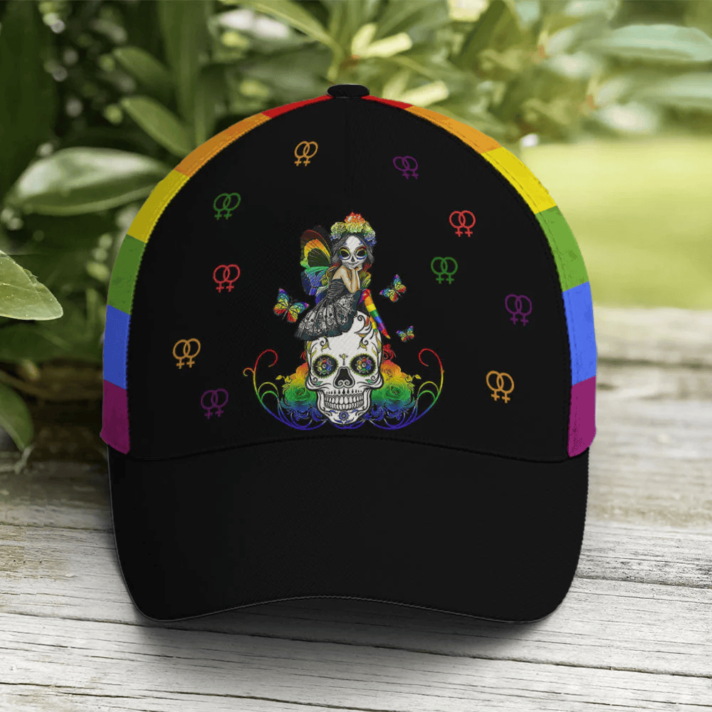 Adeenyc LGBT Girl And Sugar Skull Rainbow Baseball Cap Trucker Hats Custom Hats Gifts For Men & Women