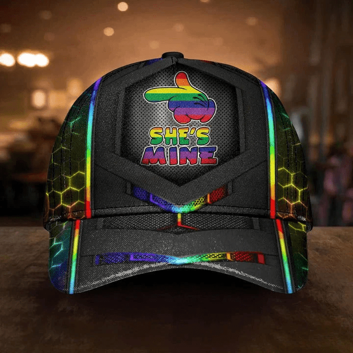 Adeenyc LGBT Pride Cap She's Mine Rainbow Hand Hexagonal Texture Printing 3D Baseball Cap Hat Trucker Hats Custom Hats Gifts For Men & Women