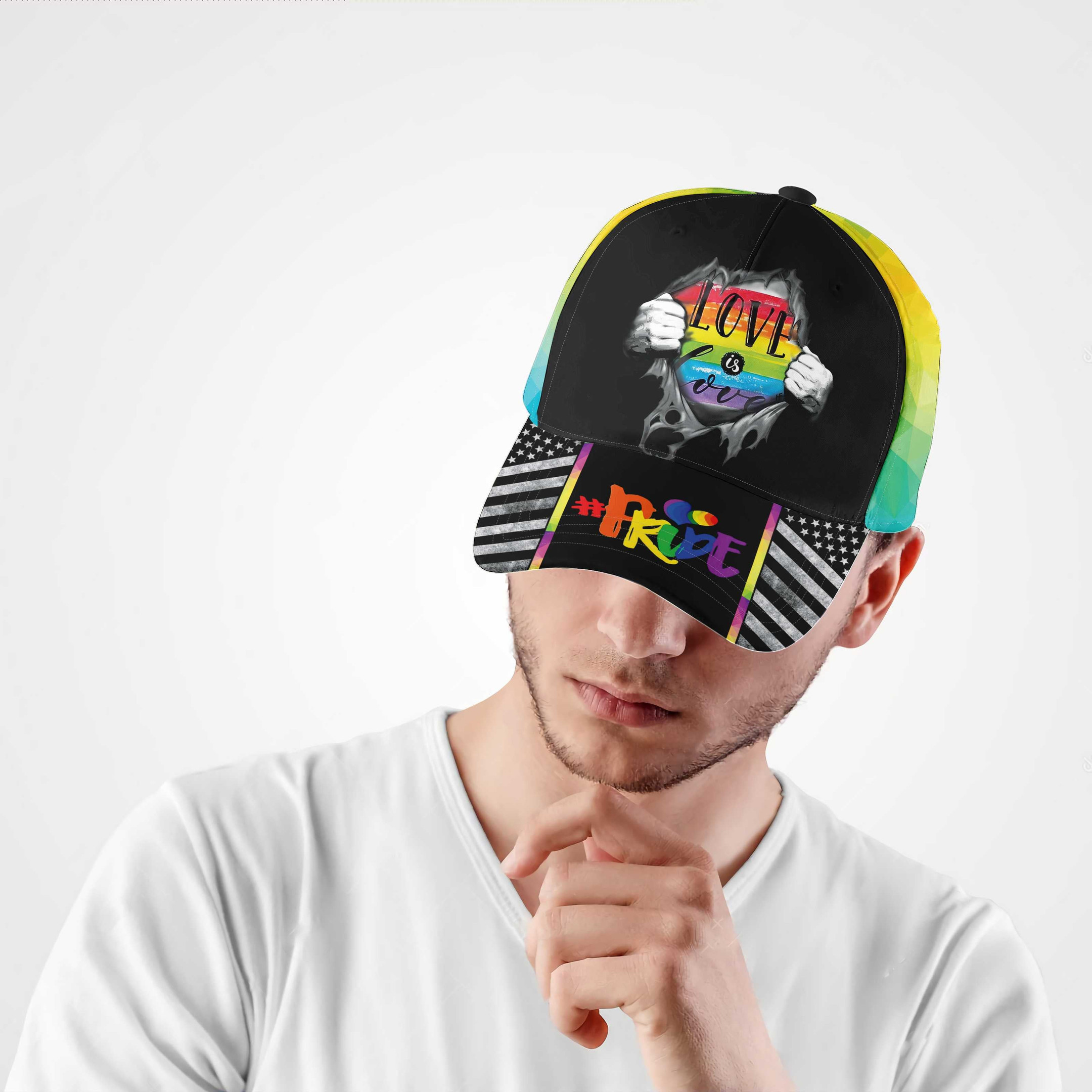 Adeenyc - LGBT Pride Love Is Love Classic Cap Baseball Hat, Colorful Support Baseball Cap For LBGT Couples, Best LBGT Hat Design Trucker Hats Custom Hats Gifts For Men & Women