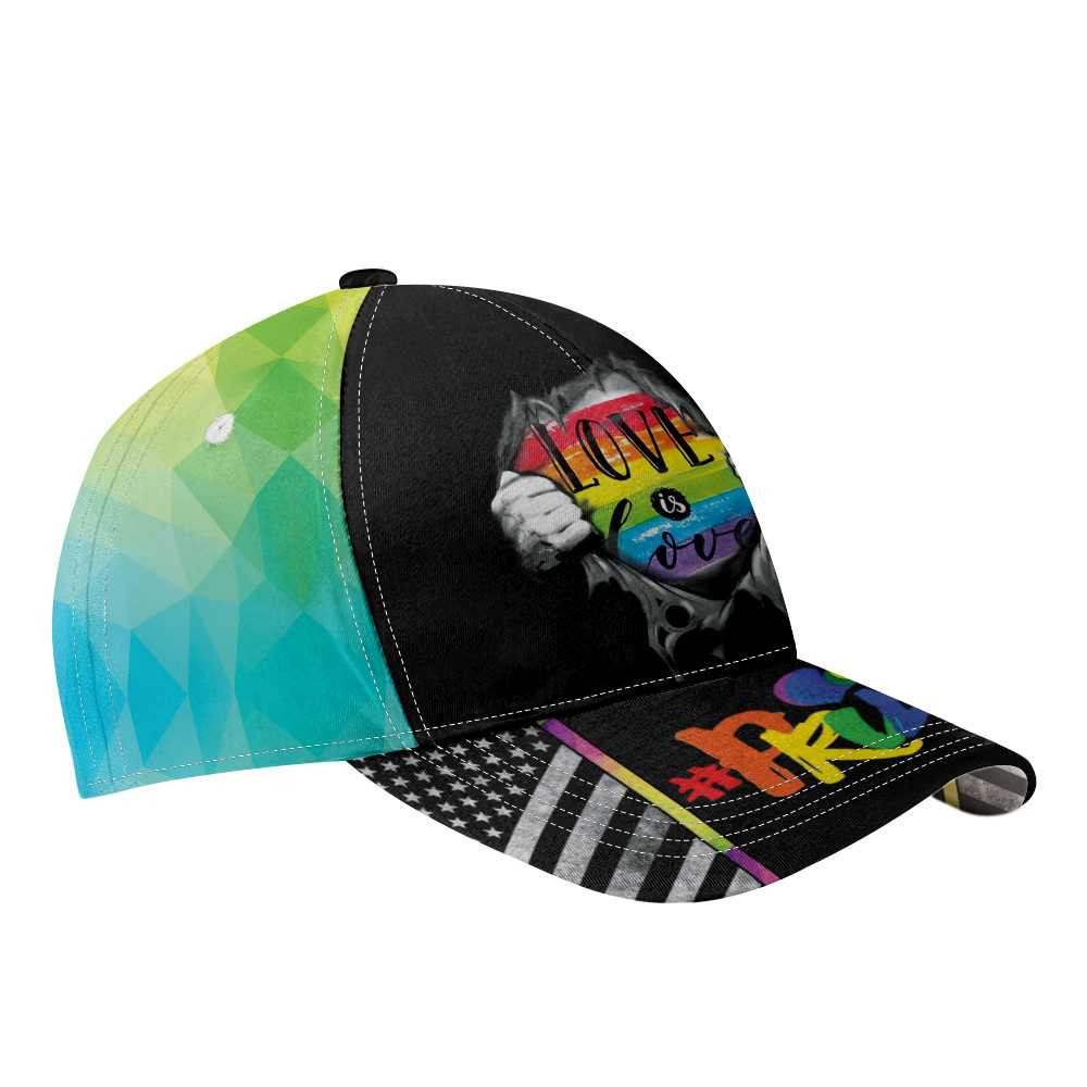 Adeenyc - LGBT Pride Love Is Love Classic Cap Baseball Hat, Colorful Support Baseball Cap For LBGT Couples, Best LBGT Hat Design Trucker Hats Custom Hats Gifts For Men & Women