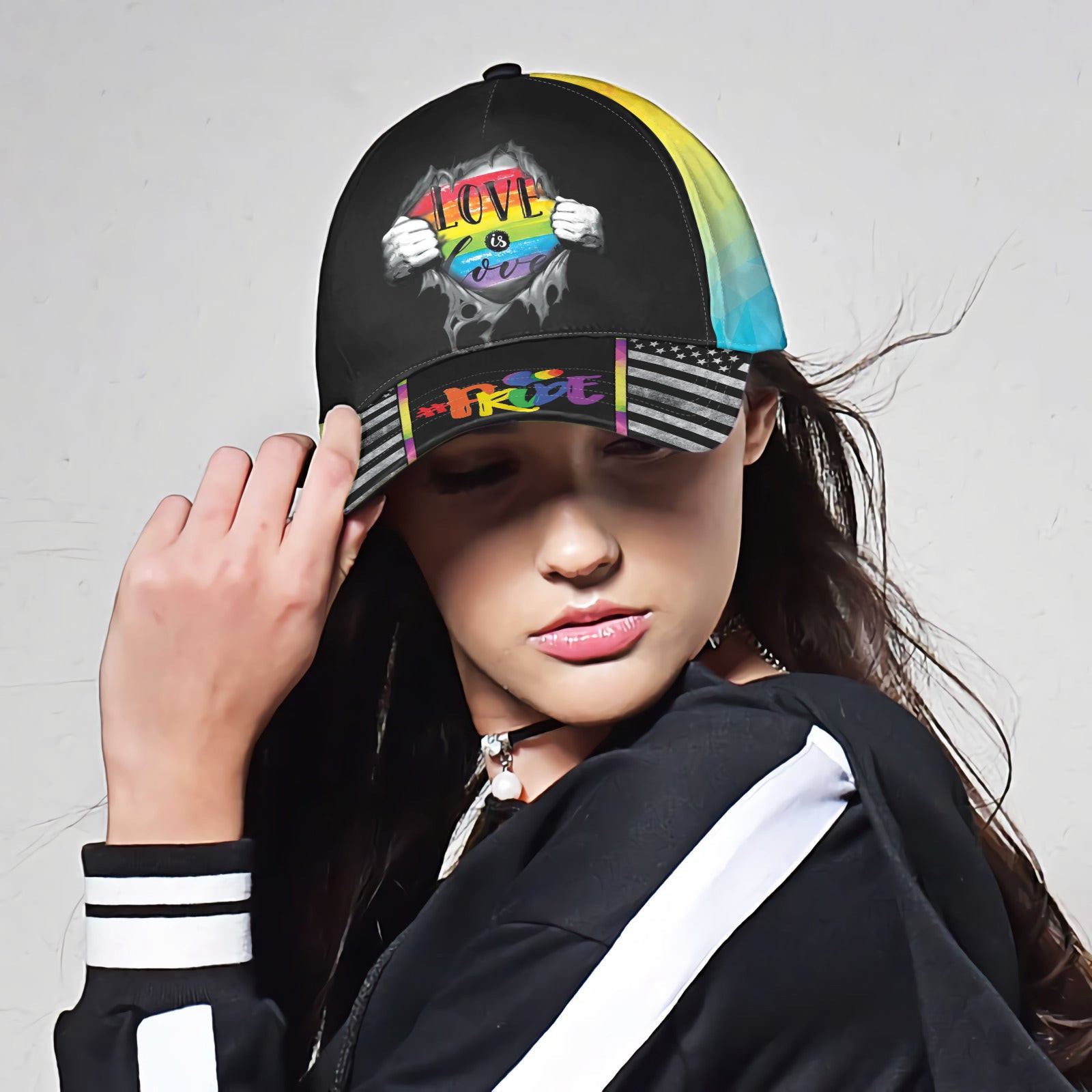 Adeenyc - LGBT Pride Love Is Love Classic Cap Baseball Hat, Colorful Support Baseball Cap For LBGT Couples, Best LBGT Hat Design Trucker Hats Custom Hats Gifts For Men & Women