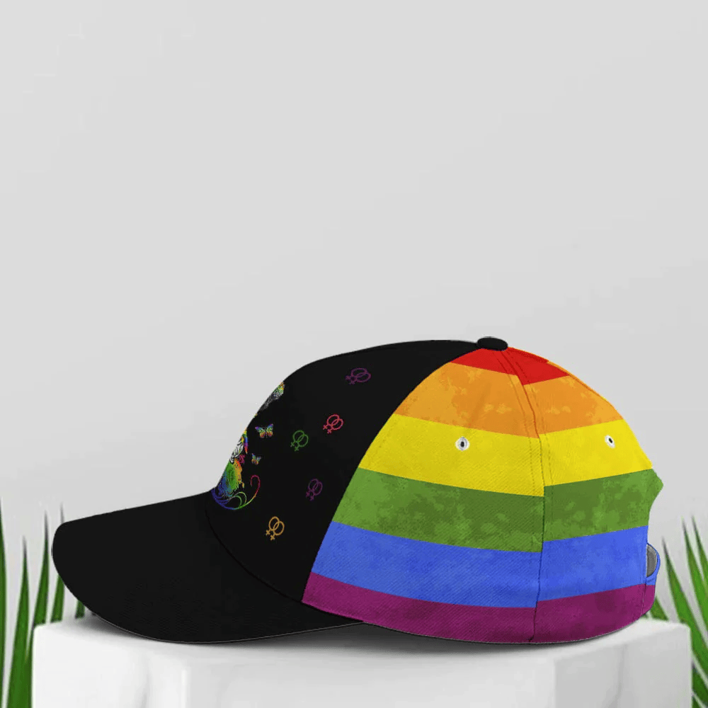 Adeenyc LGBTQ Girl And Sugar Skull Rainbow Baseball Cap, Pride Cap For Lesbian, Gaymer Trucker Hats Custom Hats Gifts For Men & Women