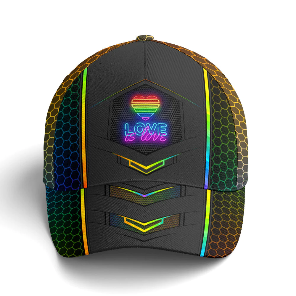 Adeenyc LGBTQ Hexagon Neon Pattern Baseball Cap All Over Print Trucker Hats Custom Hats Gifts For Men & Women