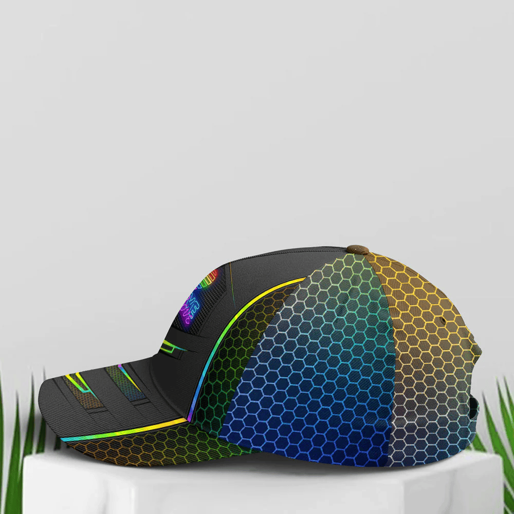 Adeenyc LGBTQ Hexagon Neon Pattern Baseball Cap All Over Print Trucker Hats Custom Hats Gifts For Men & Women