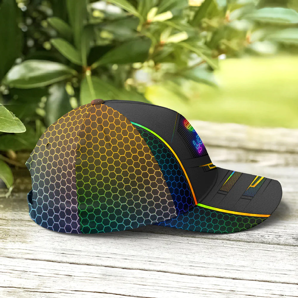 Adeenyc LGBTQ Hexagon Neon Pattern Baseball Cap All Over Print Trucker Hats Custom Hats Gifts For Men & Women