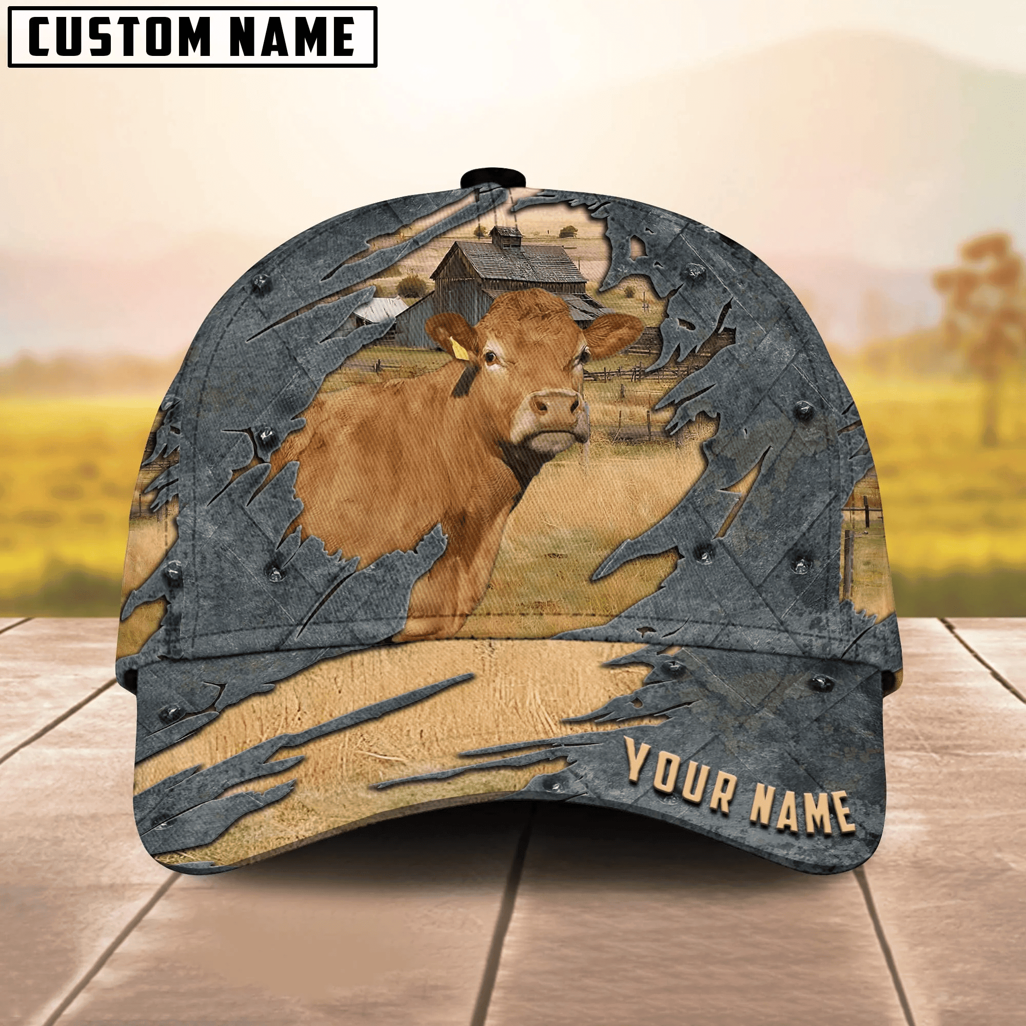 Adeenyc Limousin Customized Name 3D Cap 3D All Over Print Baseball Cap, Cap For Farm Lovers, Animal Cap, Leather Pattern Cap Trucker Hats Custom Hats Gifts For Men & Women