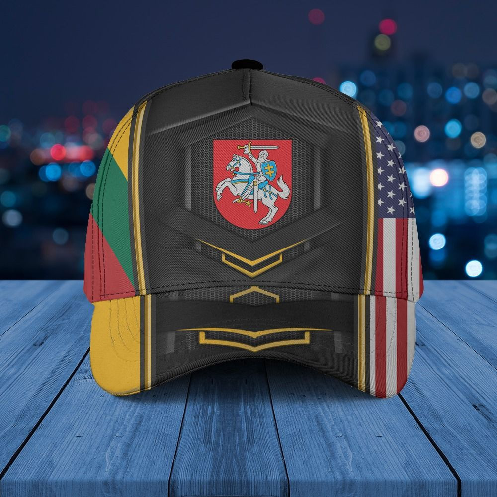Adeenyc - Lithuania Coat Of Arms & American Flag Classic Cap Baseball Hat Trucker Hats Custom Hats Gifts For Men & Women