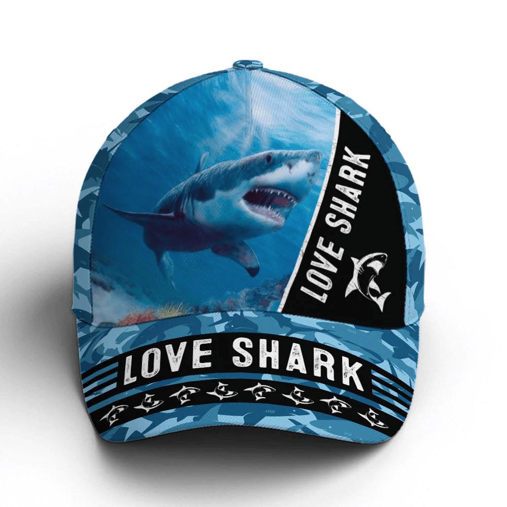 Adeenyc Love Shark Great White Shark Ocean Theme Baseball Cap Trucker Hats Custom Hats Gifts For Men & Women