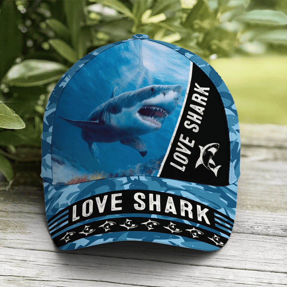 Adeenyc Love Shark Great White Shark Ocean Theme Baseball Cap Trucker Hats Custom Hats Gifts For Men & Women