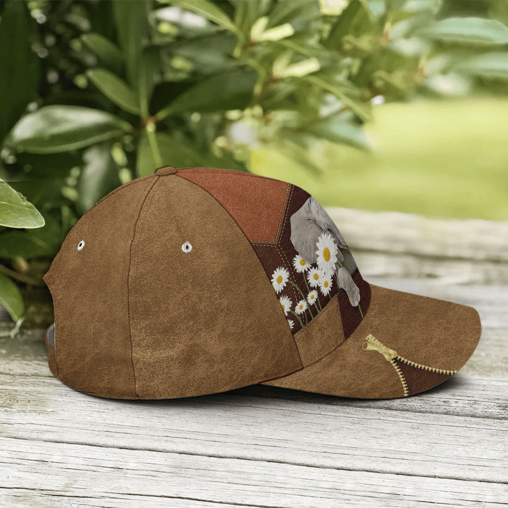 Adeenyc Lovely Elephant Daisy Flowers Leather Baseball Cap Trucker Hats Custom Hats Gifts For Men & Women