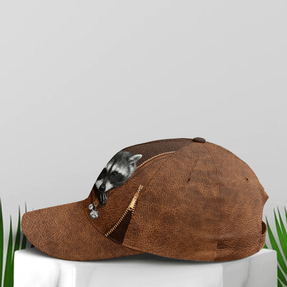 Adeenyc Lovely Funny Racoon Leather Style Baseball Cap Trucker Hats Custom Hats Gifts For Men & Women