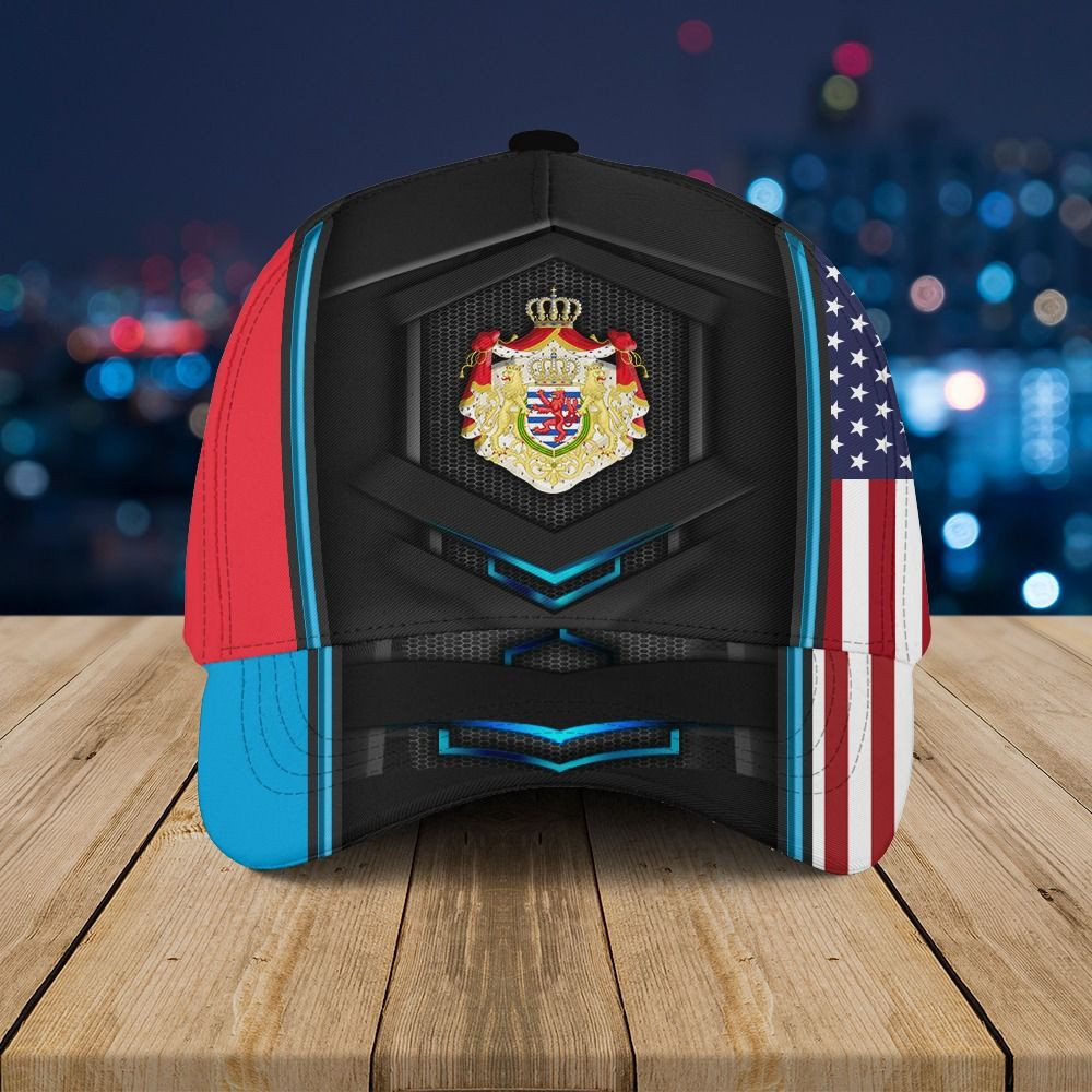 Adeenyc - Luxembourg Coat Of Arms & American Flag Classic Cap Baseball Hat Trucker Hats Custom Hats Gifts For Men & Women