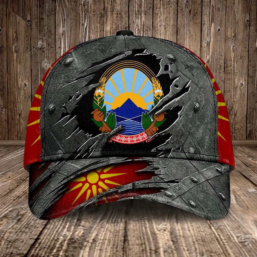 Adeenyc - Macedonia Coat Of Arms & Flag Classic Cap Baseball Hat Trucker Hats Custom Hats Gifts For Men & Women