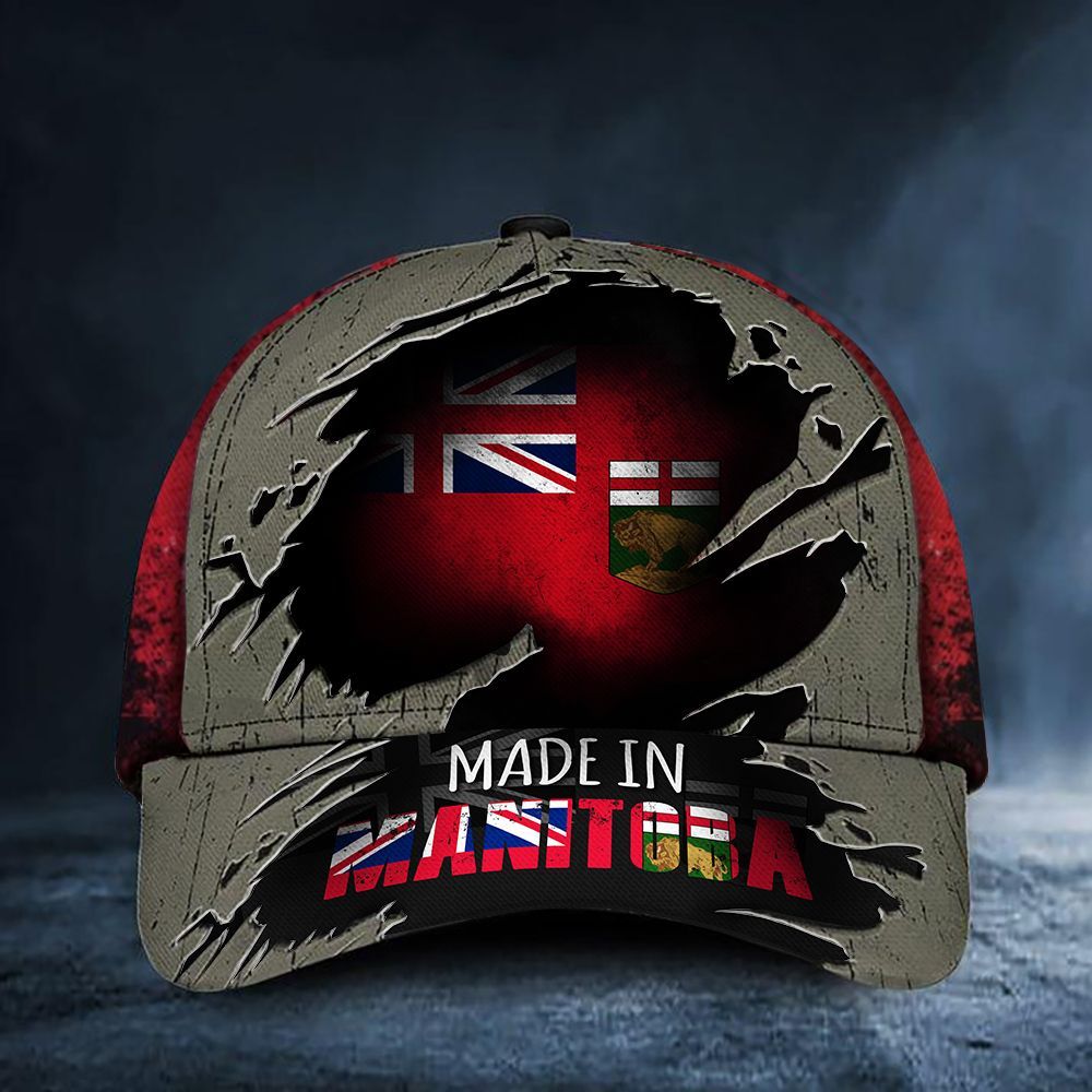 Adeenyc Made In Manitoba Canada Flag Hat Old Retro Patriotic Proud From Manitoba Province Mens Cap Trucker Hats Custom Hats Gifts For Men & Women