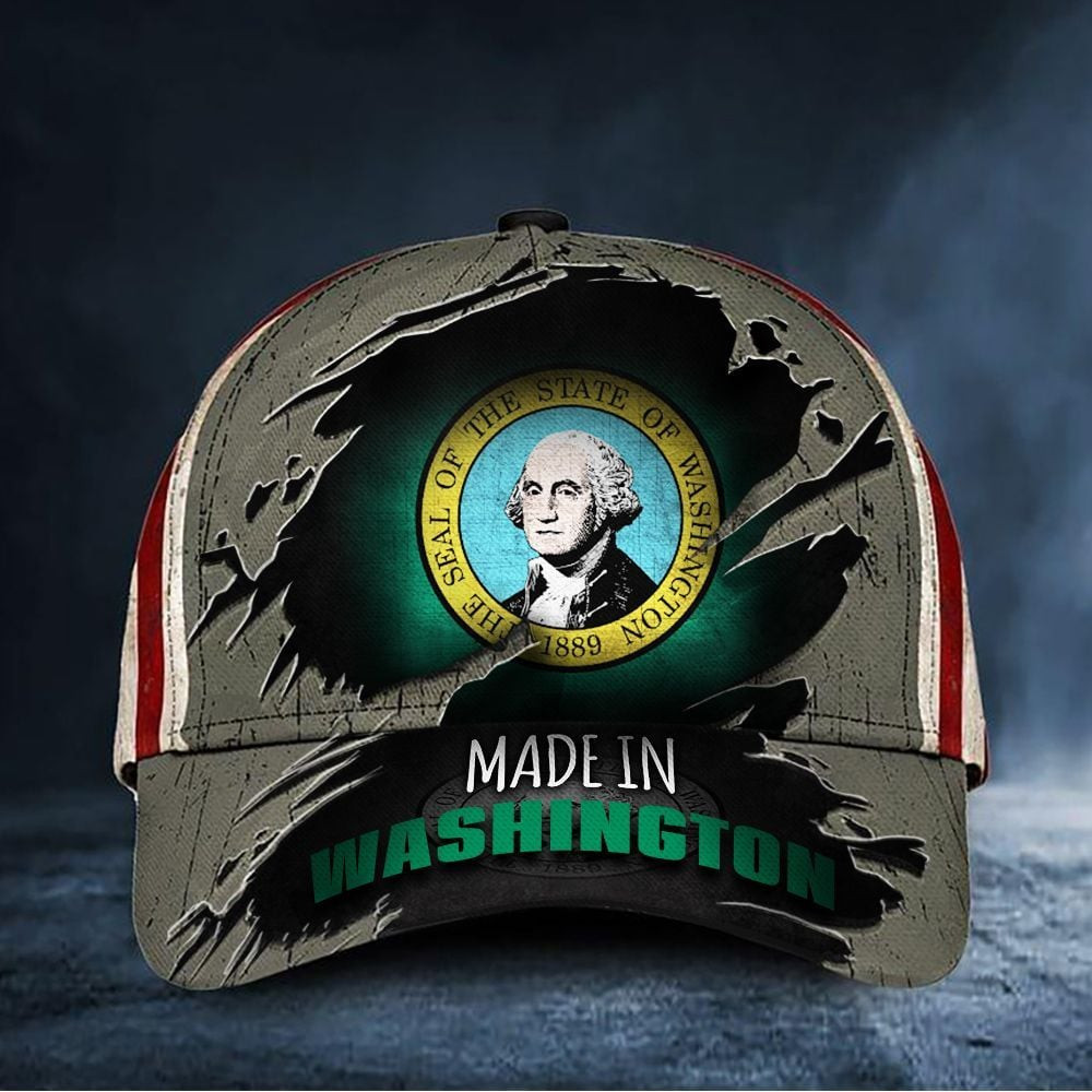 Adeenyc Made In Washington Hat The Seal Of The State Of Washington 1889 Classic Cap Patriotic Gifts Trucker Hats Custom Hats Gifts For Men & Women