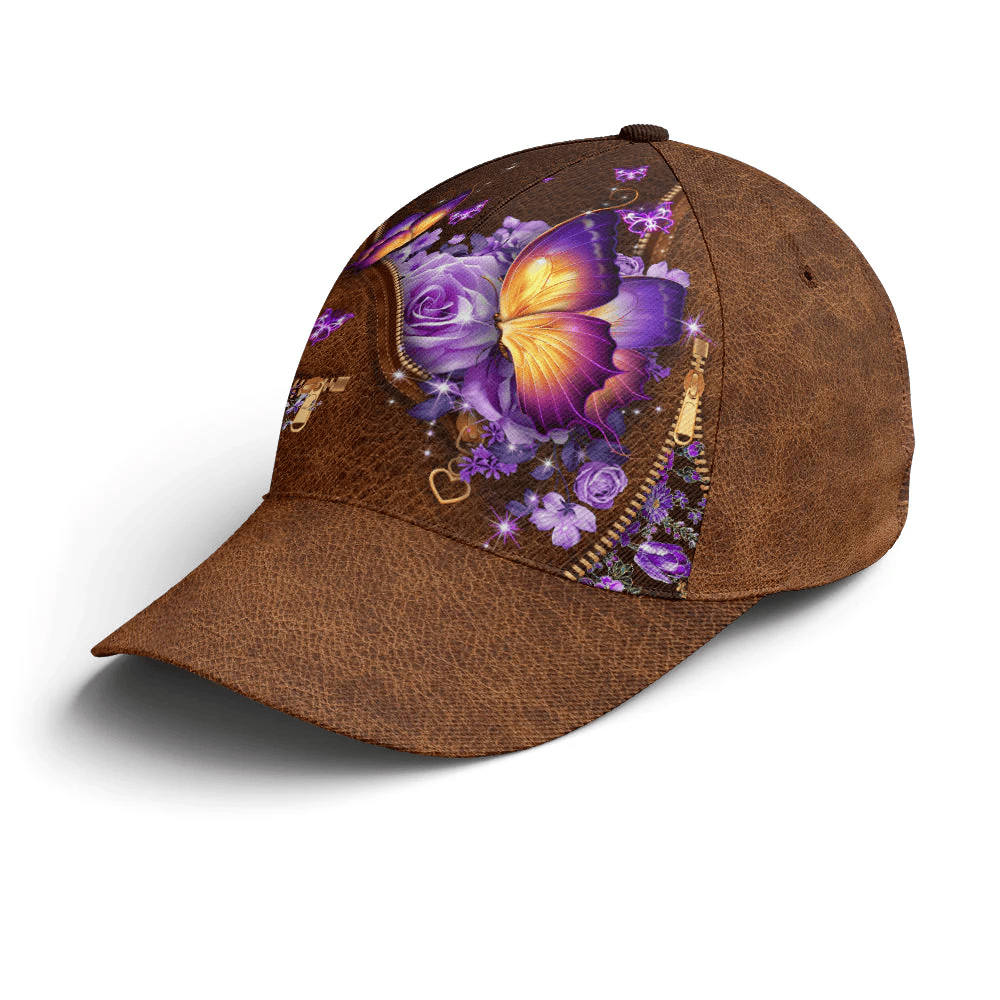 Adeenyc Magical Butterfly Purple Roses Leather Style Baseball Cap Trucker Hats Custom Hats Gifts For Men & Women