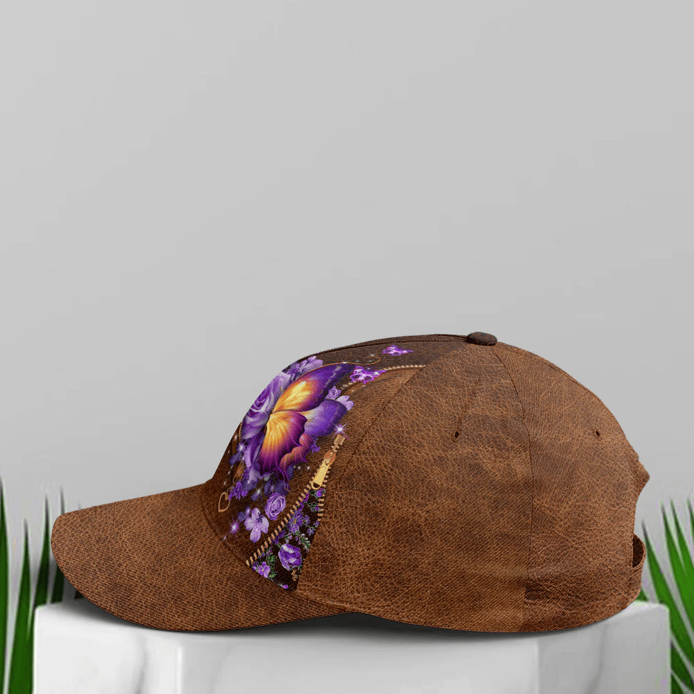 Adeenyc Magical Butterfly Purple Roses Leather Style Baseball Cap Trucker Hats Custom Hats Gifts For Men & Women