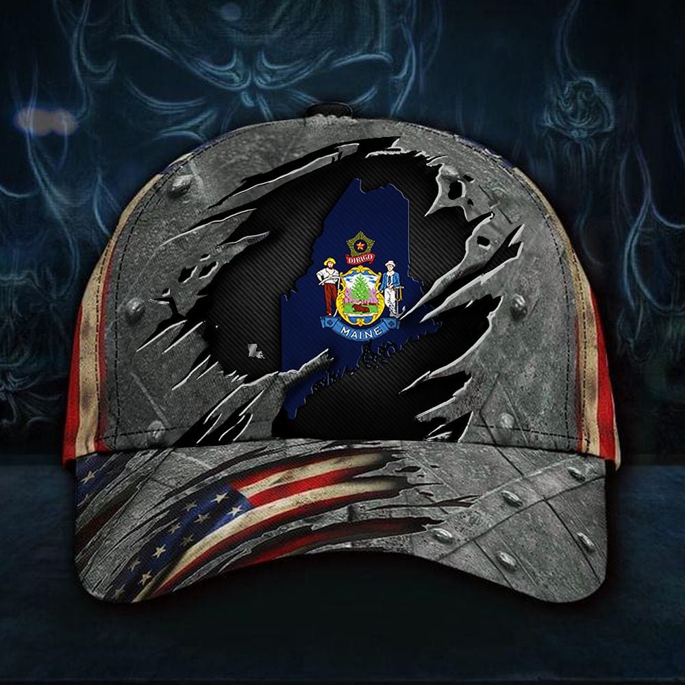 Adeenyc Maine State Flag With US Flag Hat Vintage Old Retro Strapback Cap Best Father's Day Gifts 2023 Trucker Hats Custom Hats Gifts For Men & Women
