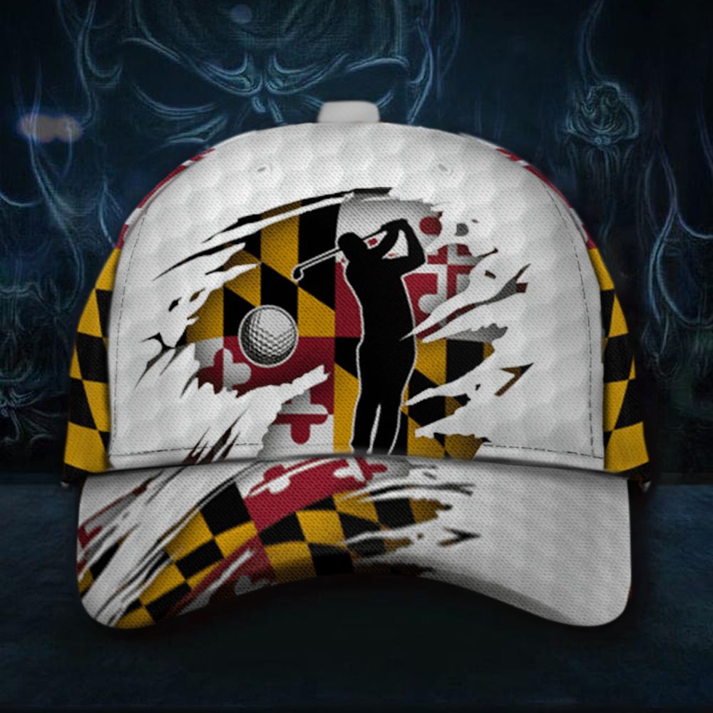 Adeenyc Maryland Flag Golfer Cap Flag State Trucker Hats Gift For Friend Golf Lovers Trucker Hats Custom Hats Gifts For Men & Women