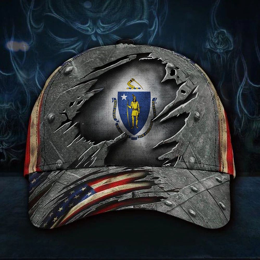 Adeenyc Massachusetts State Flag Hat 3D Printed US Flag Old Retro Vintage Hat Proud State Trucker Hats Custom Hats Gifts For Men & Women