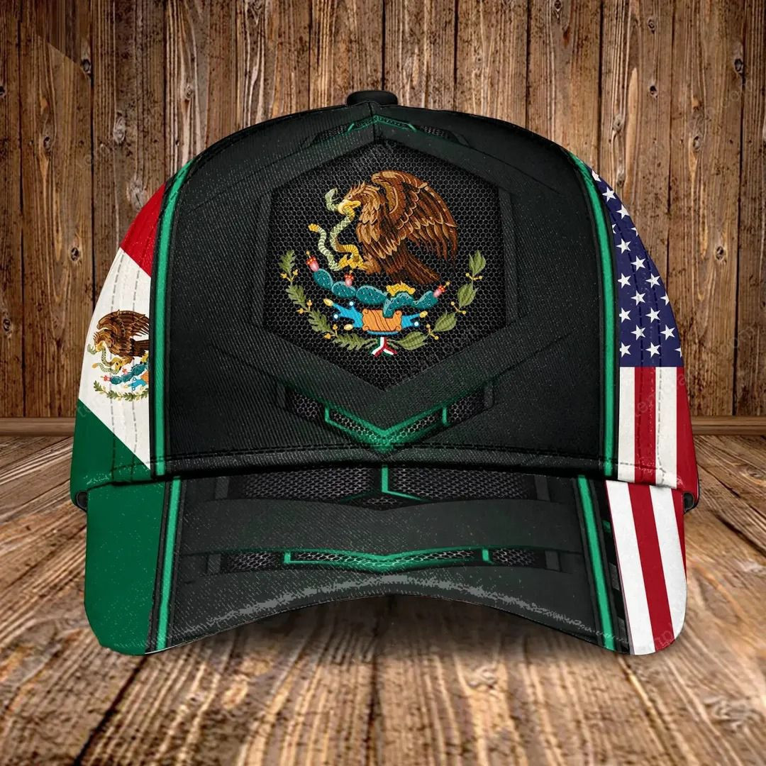 Adeenyc - Mexico Coat Of Arms & American Flag Classic Cap Baseball Hat Trucker Hats Custom Hats Gifts For Men & Women