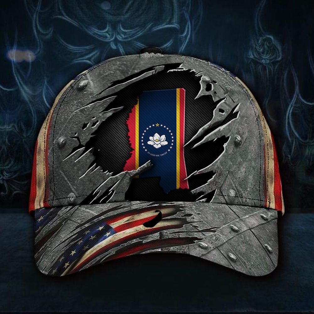 Adeenyc Mississippi Flag Inside American Flag Hat Mississippi Proud Patriotic Trucker Cap 4th July Gift Trucker Hats Custom Hats Gifts For Men & Women