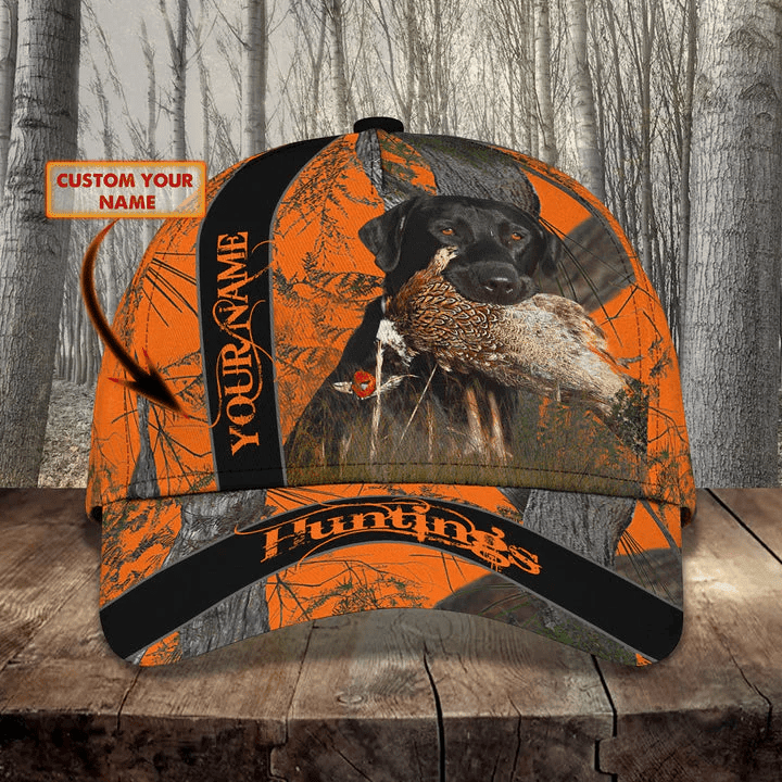 Adeenyc Namashops 3D All Over Print Baseball Cap Custom Name Hunting Duck Dog On Orange Camo Pattern Cap Trucker Hats Custom Hats Gifts For Men & Women