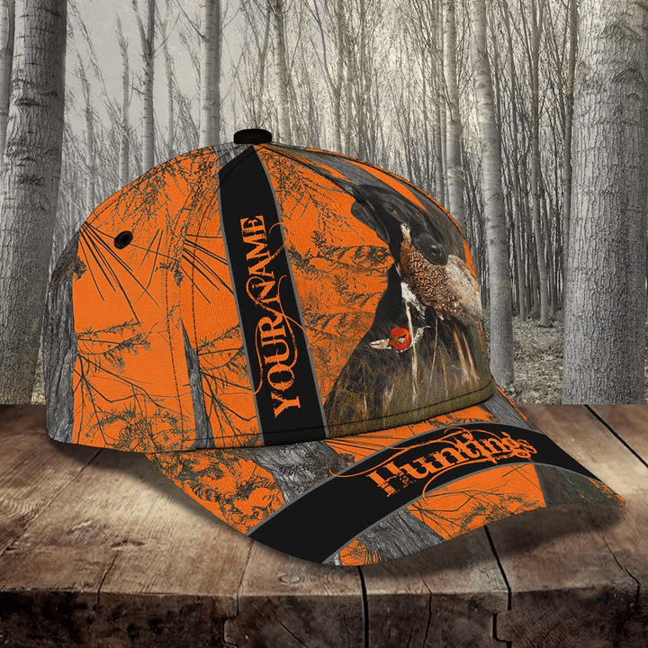 Adeenyc Namashops 3D All Over Print Baseball Cap Custom Name Hunting Duck Dog On Orange Camo Pattern Cap Trucker Hats Custom Hats Gifts For Men & Women