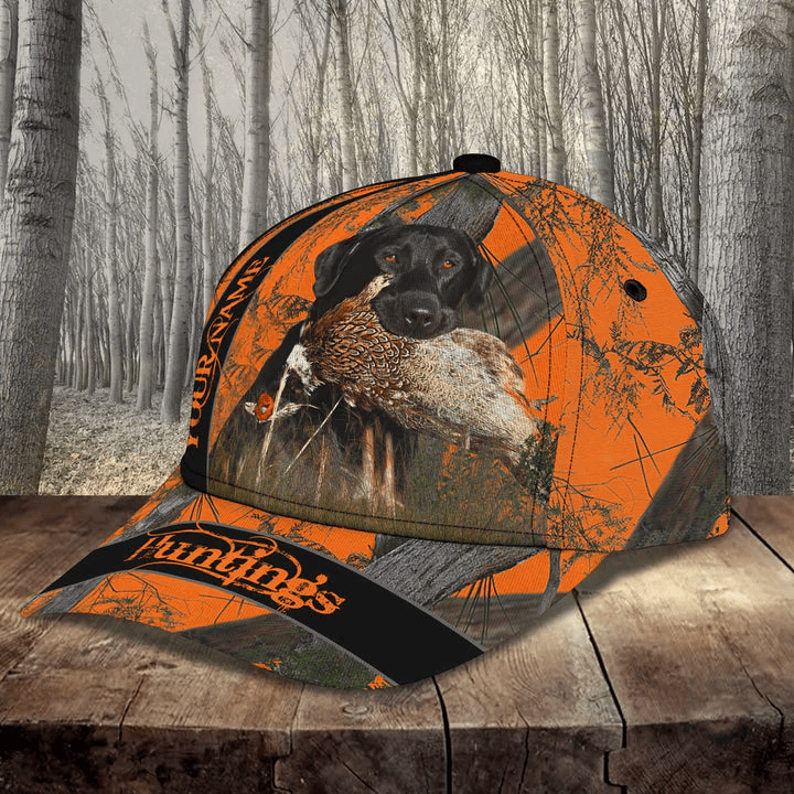 Adeenyc Namashops 3D All Over Print Baseball Cap Custom Name Hunting Duck Dog On Orange Camo Pattern Cap Trucker Hats Custom Hats Gifts For Men & Women