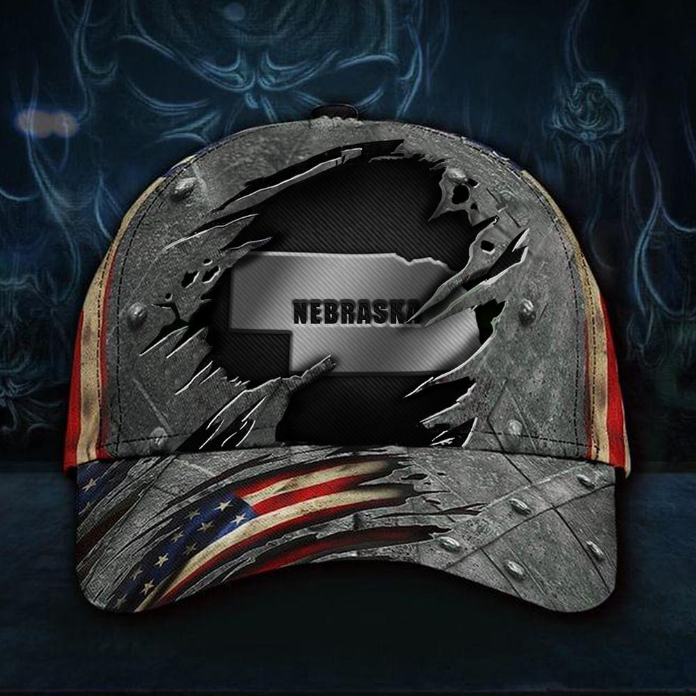 Adeenyc Nebraska Map Inside American Flag Cap Vintage Hat Unique Patriotic Gift For Dad Classic Cap Trucker Hats Custom Hats Gifts For Men & Women