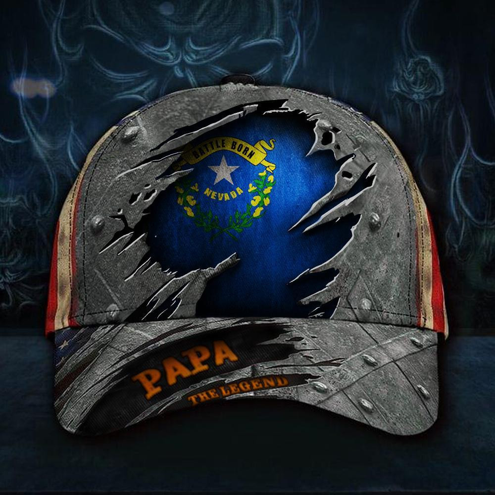 Adeenyc Nevada Papa The Legend 3D Hat Vintage USA Flag Cap Best Dad Gift 2020 Fathers Day Classic Cap Trucker Hats Custom Hats Gifts For Men & Women