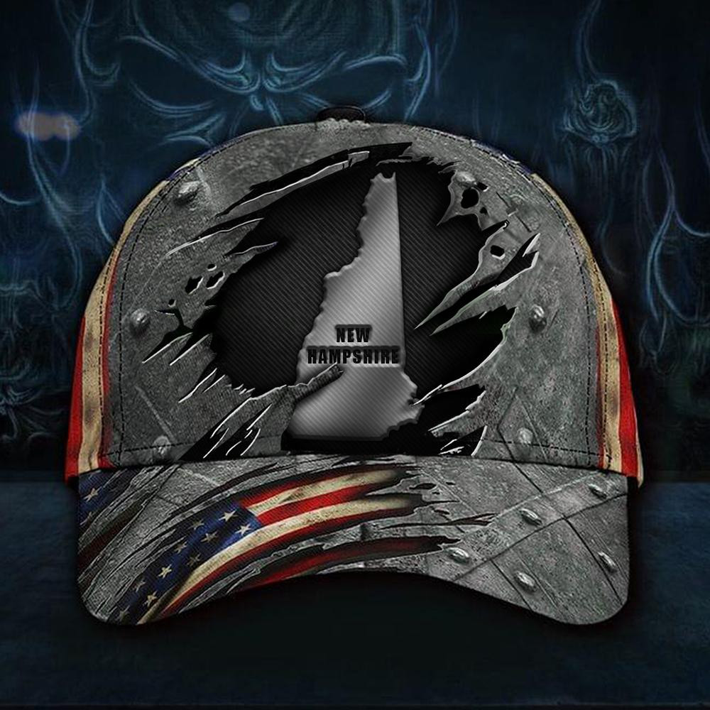 Adeenyc New Hampshire Map Cap USA Flag Hat Vintage Patriotic Unique Gift For Father In Law Classic Cap Trucker Hats Custom Hats Gifts For Men & Women