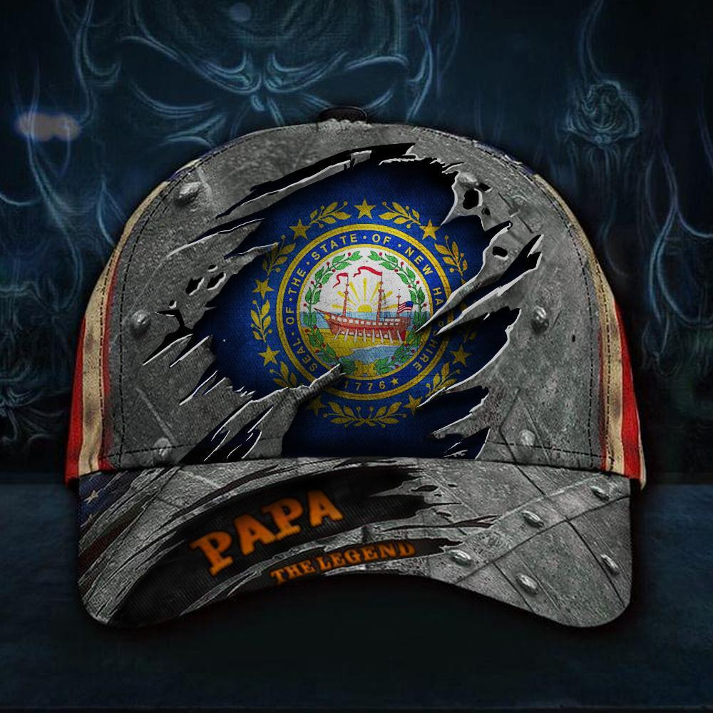 Adeenyc New Hampshire Papa The Legend 3D Hat Vintage USA Flag Cap Gift Ideas For Father Classic Cap Trucker Hats Custom Hats Gifts For Men & Women