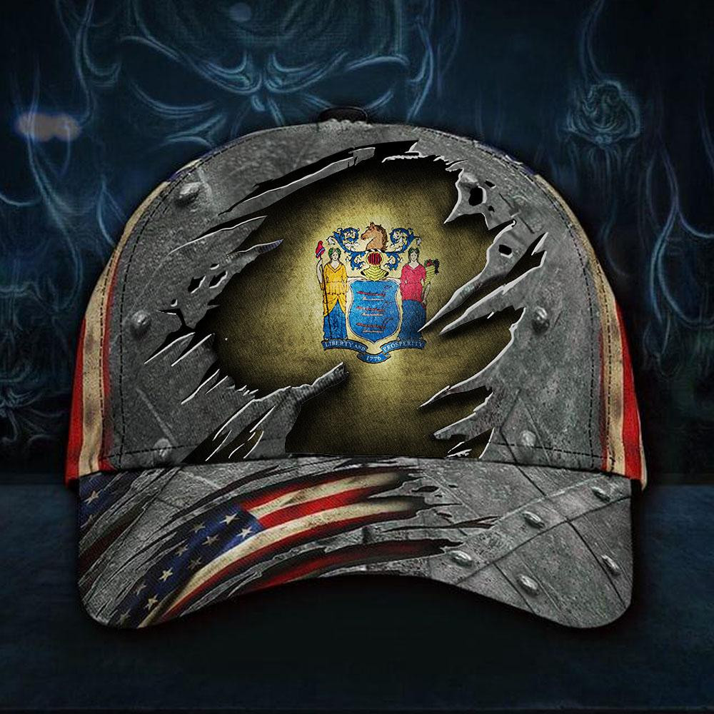 Adeenyc New Jersey State Flag Hat 3D Printed US Flag Vintage Hat Mens Unique Design Patriotic Classic Cap Trucker Hats Custom Hats Gifts For Men & Women
