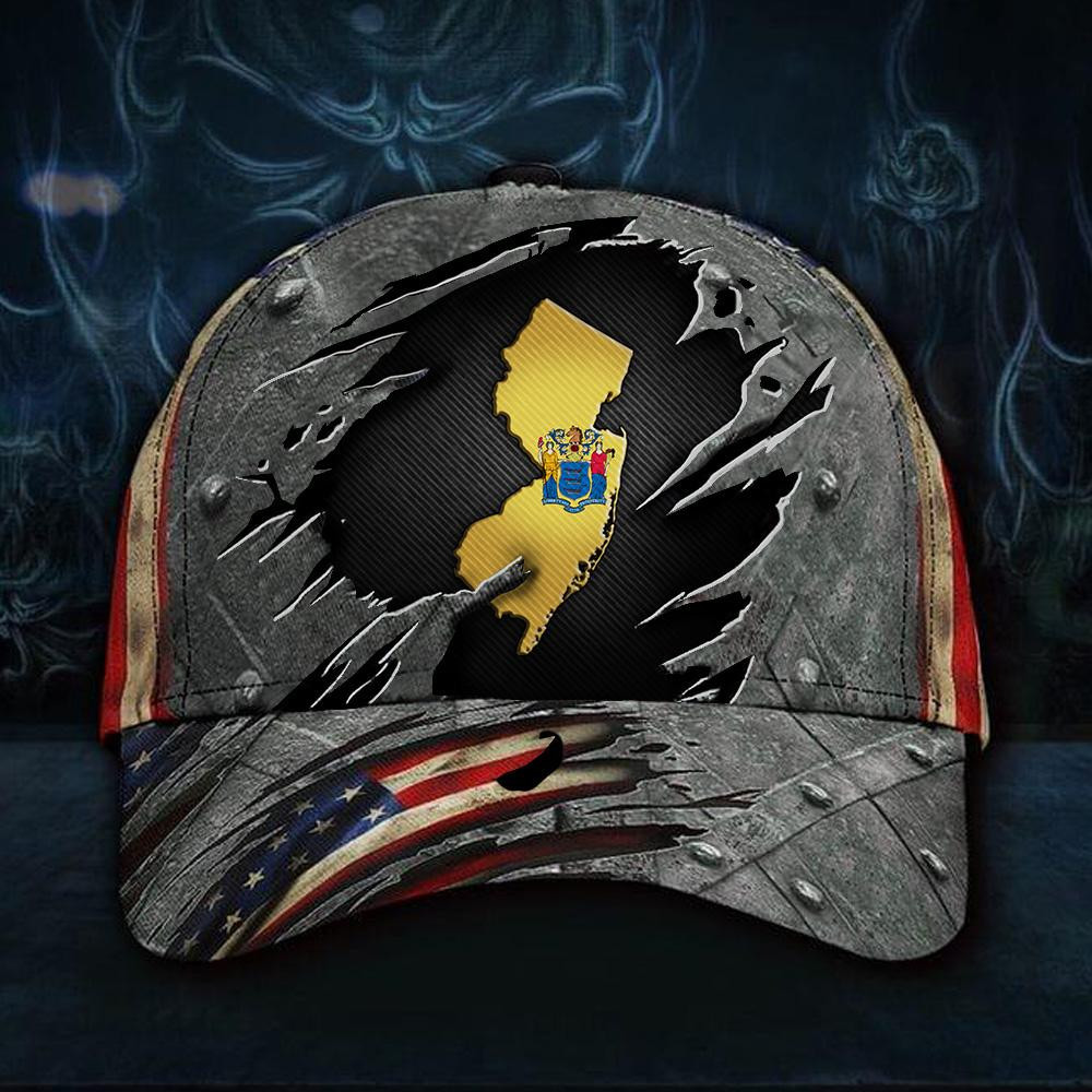 Adeenyc New Jersey State Flag Hat Vintage Old Retro American Flag Strapback Cap Gifts For Patriots Classic Cap Trucker Hats Custom Hats Gifts For Men & Women