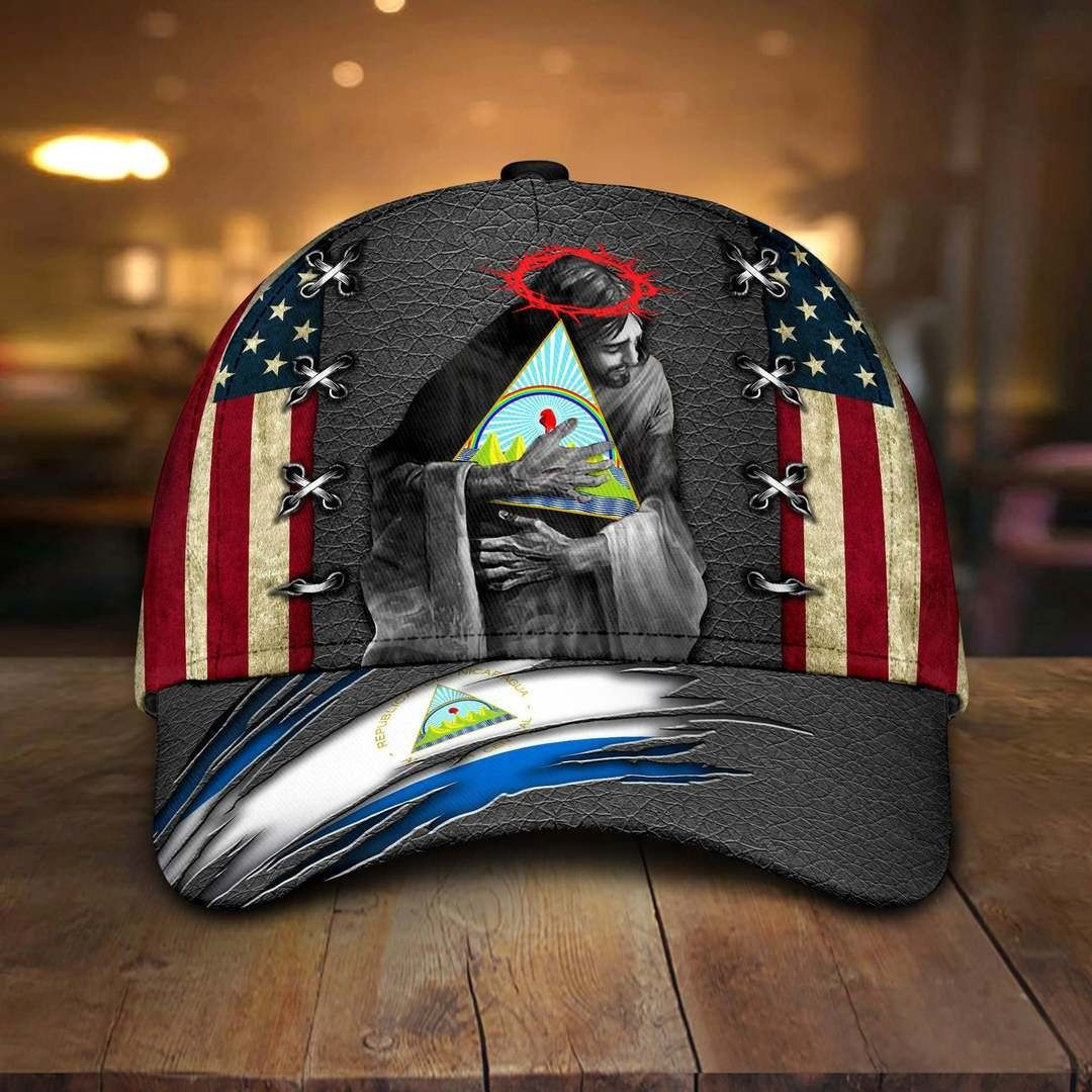 Adeenyc - Nicaragua Coat Of Arms Jesus USA Flag Classic Cap Baseball Hat Trucker Hats Custom Hats Gifts For Men & Women