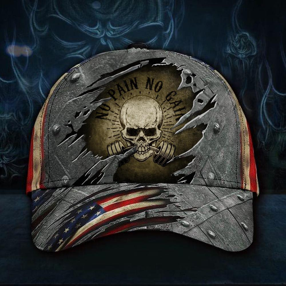 Adeenyc No Pain No Gain Hat 3D Print Vintage USA Flag Cap Gift For Exercise Gym Lover Male Gift Classic Cap Trucker Hats Custom Hats Gifts For Men & Women