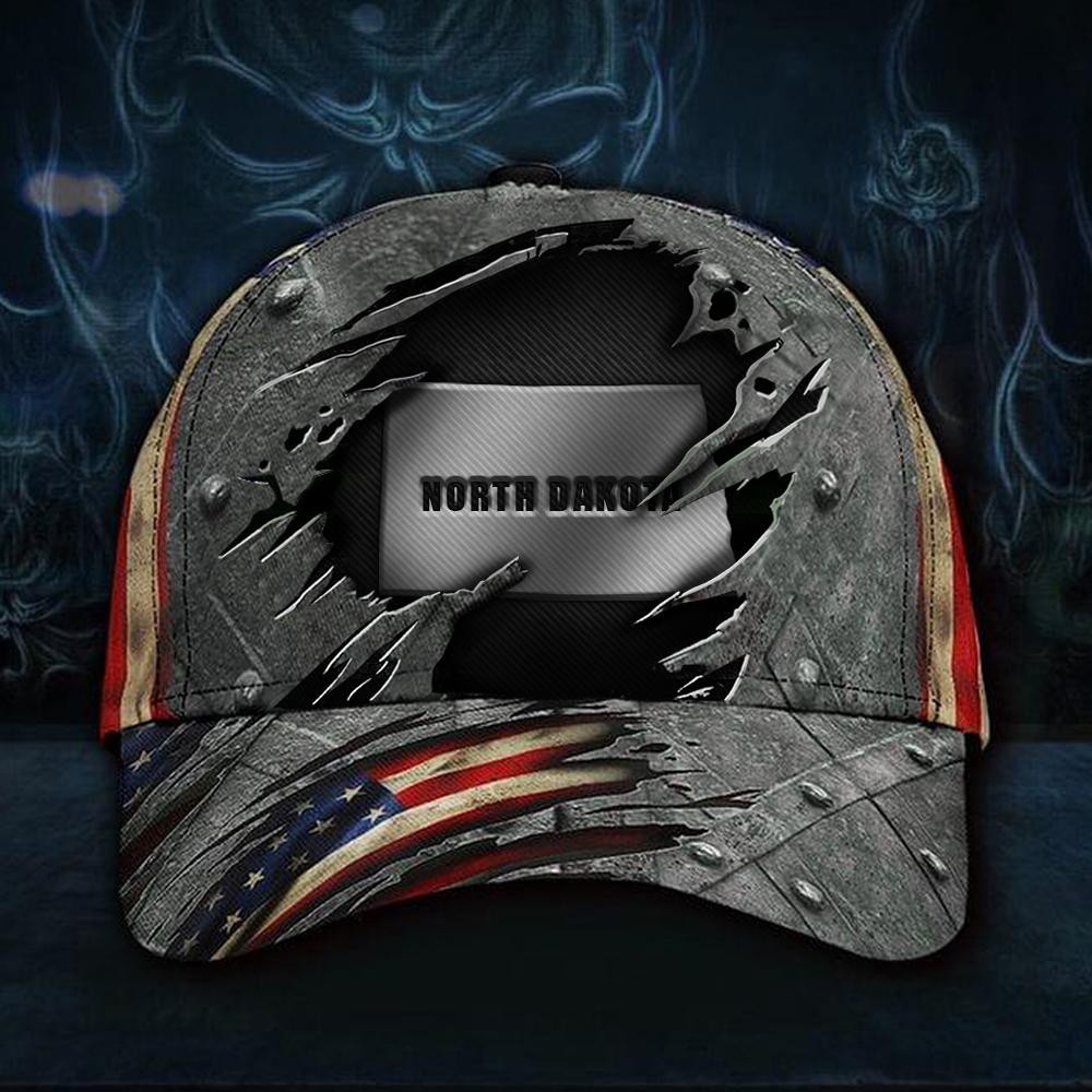 Adeenyc North Dakota Map Cap Unique American Flag Vintage Unisex Hat Unique Patriotic Gift For BF Classic Cap Trucker Hats Custom Hats Gifts For Men & Women